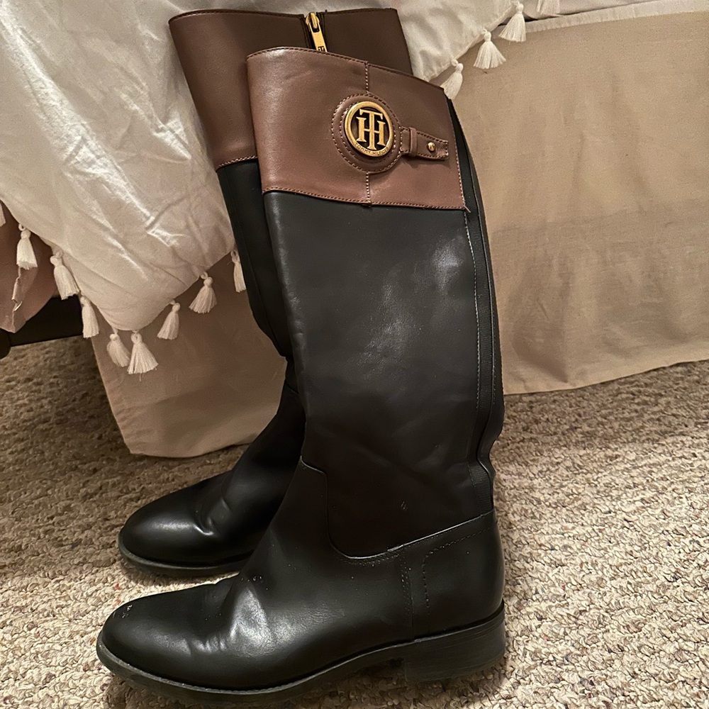 Tommy Hilfiger Black and Brown Logo Boots